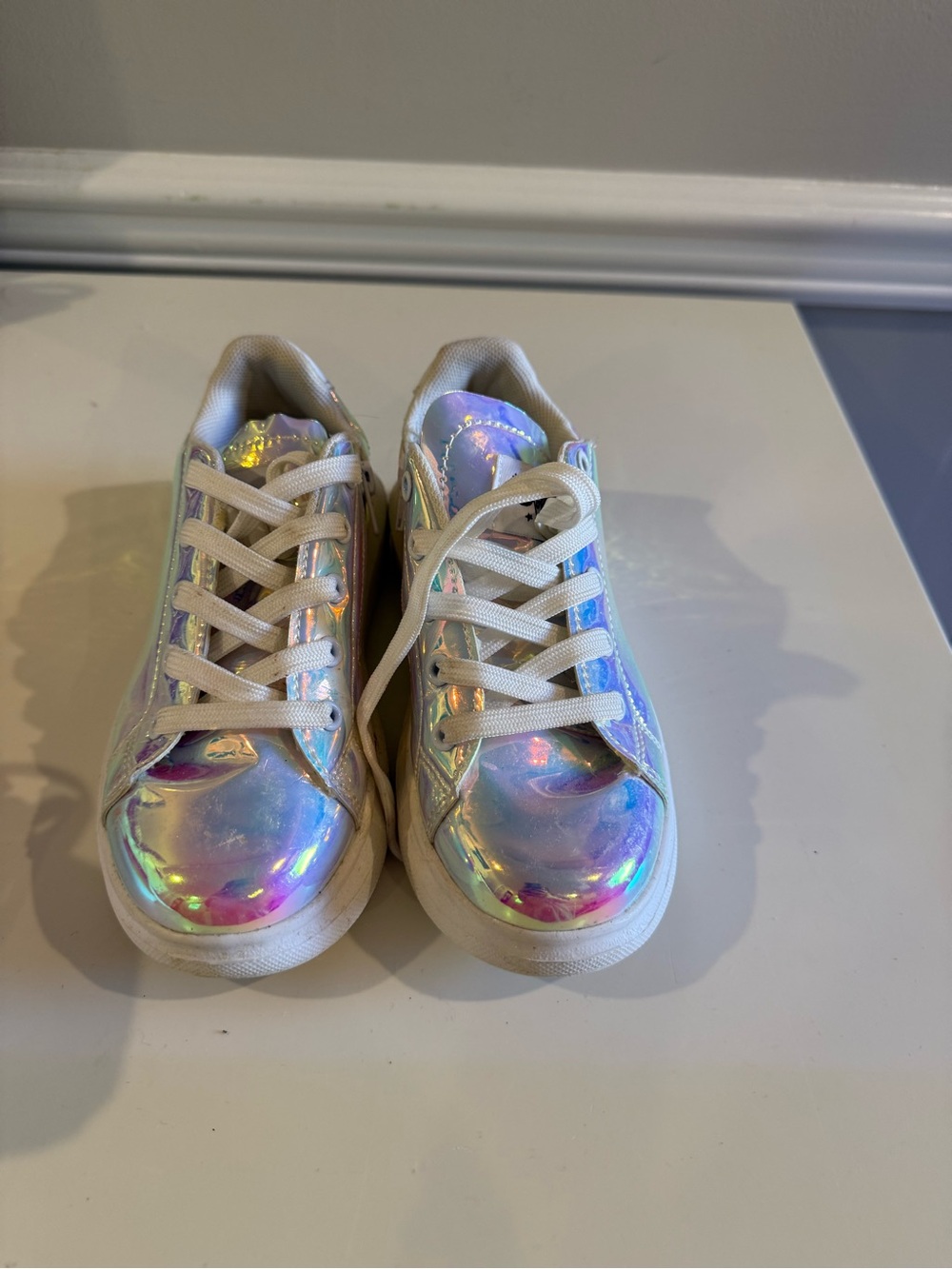 Lola + The Boys Iridescent Holographic Lace-Up Sneakers - White